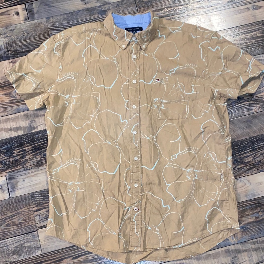 Tommy Hilfiger Linen blend Tan Floral Men's Shirt